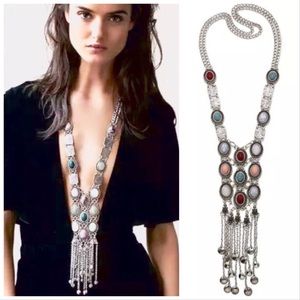 BOHO Tassel Silver Tone Tribal Necklace